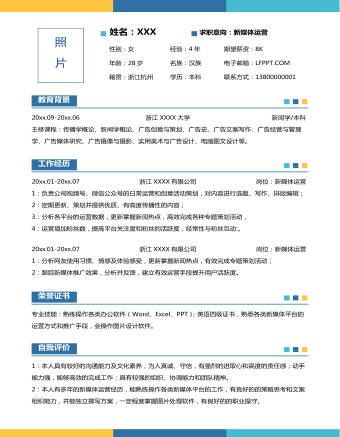 三色創(chuàng)意新媒體運營個人求職簡歷