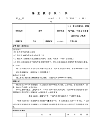 高教版中職數(shù)學(xué)基礎(chǔ)模塊下冊(cè)：9.4《直線與直線、直線與平面、平面與平面垂直的判定》